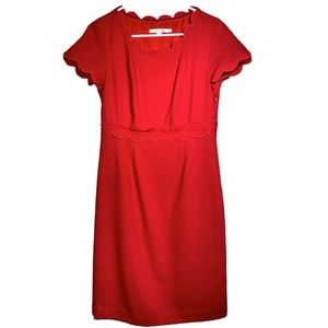Boden Red scallop trim hem just about the knee length wool dress 6 regular
